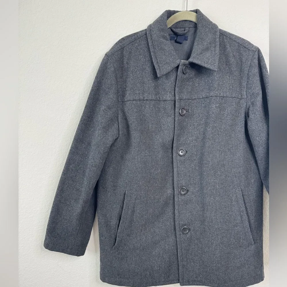 J.Crew Men’s S Wool Blend Gray Button Front Lined Winter Topcoat Overcoat Jacket